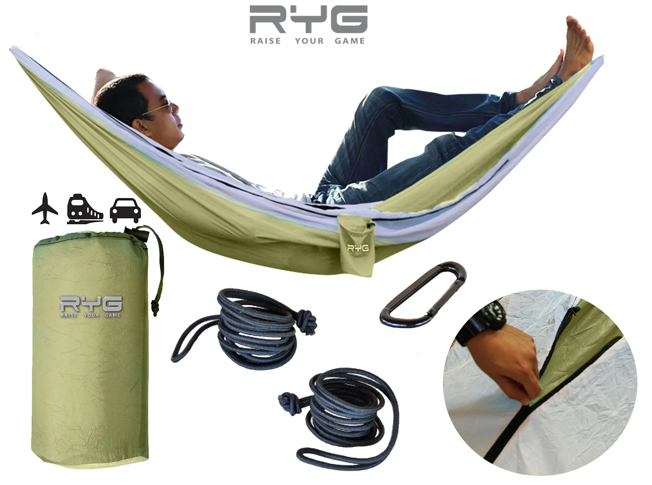 Raise your Game Travel Backpack and Portable Hammock Set (Olive Green)