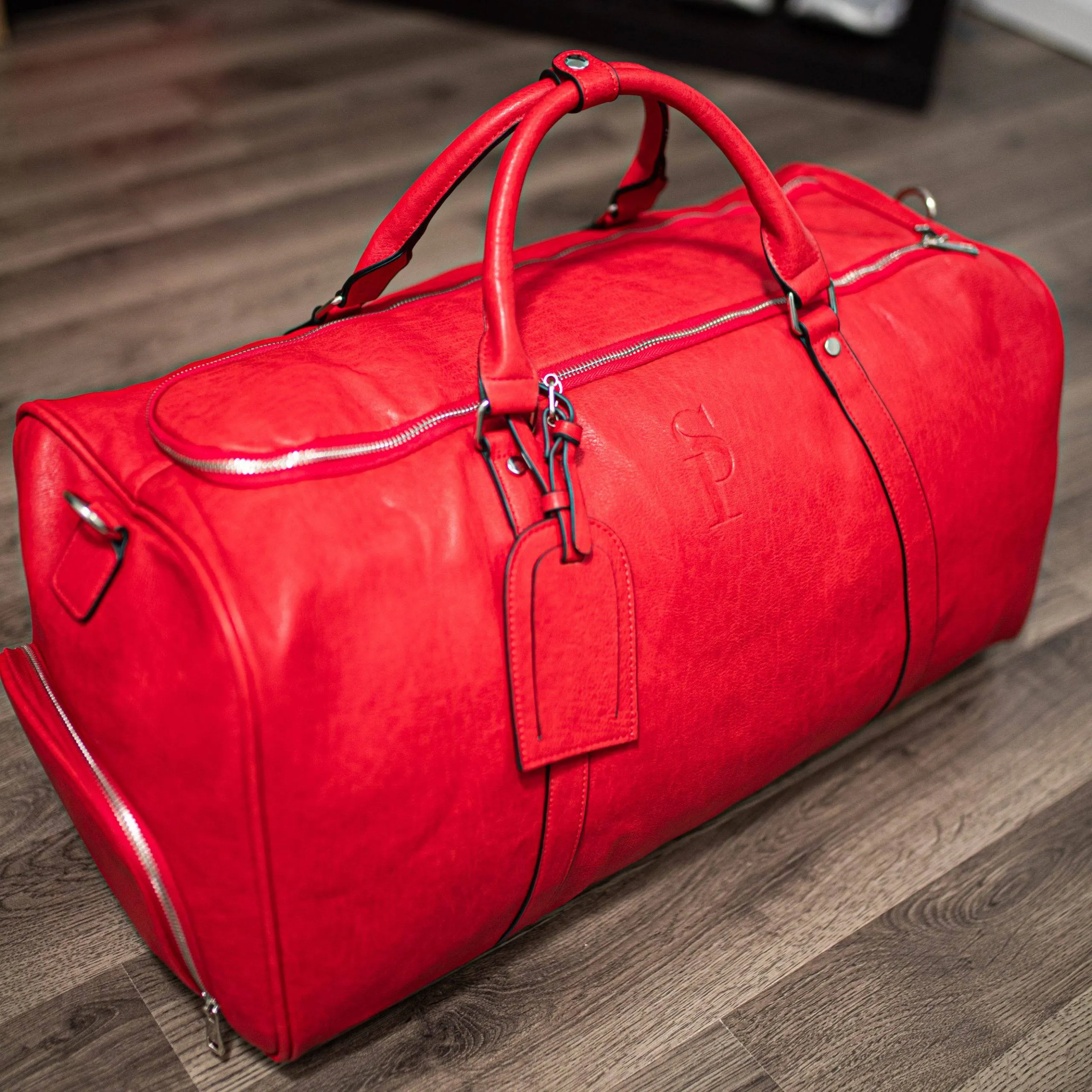 Red Tumbled Leather Signature Bag Set (Signature and Duffle Bag)