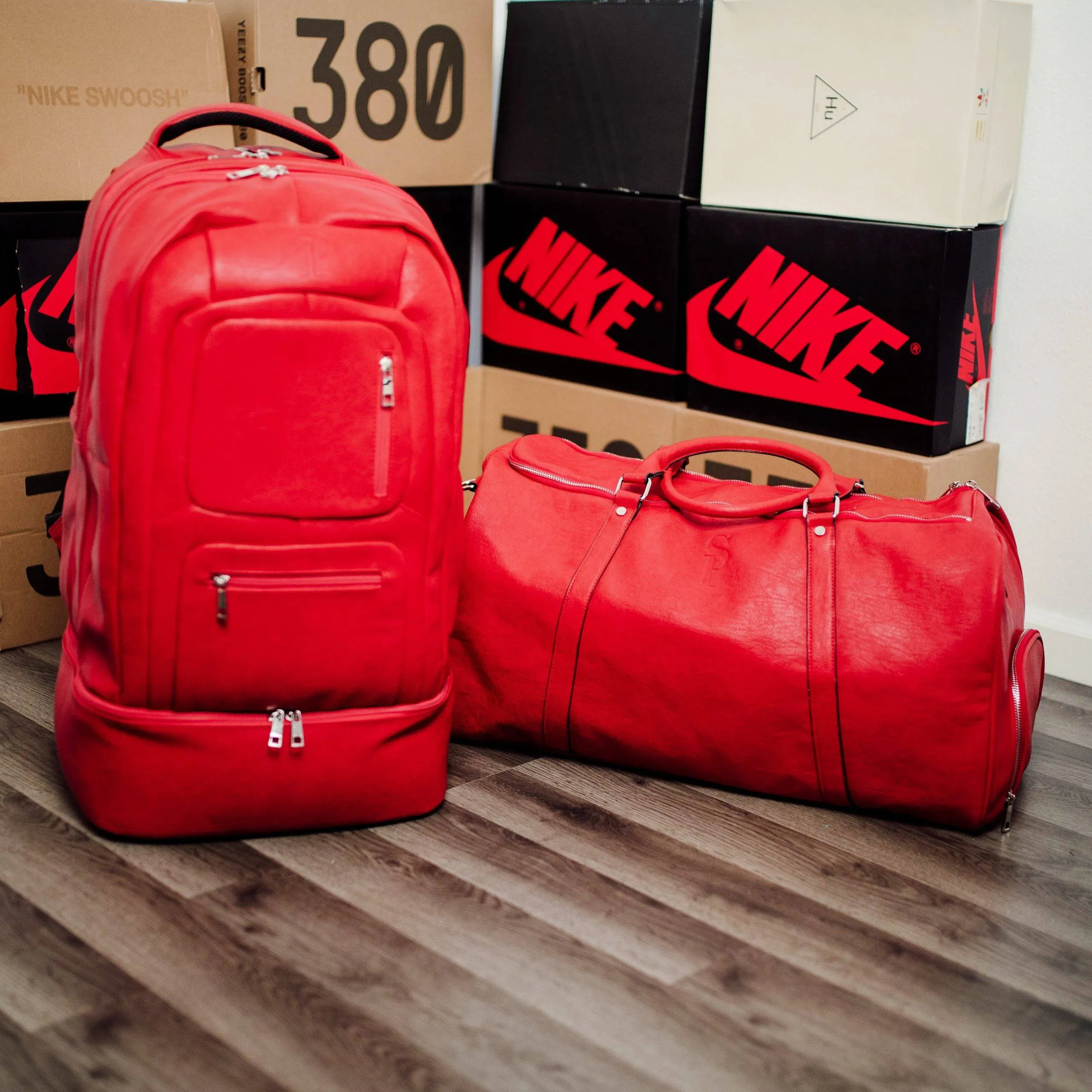 Red Tumbled Leather Signature Bag Set (Signature and Duffle Bag)