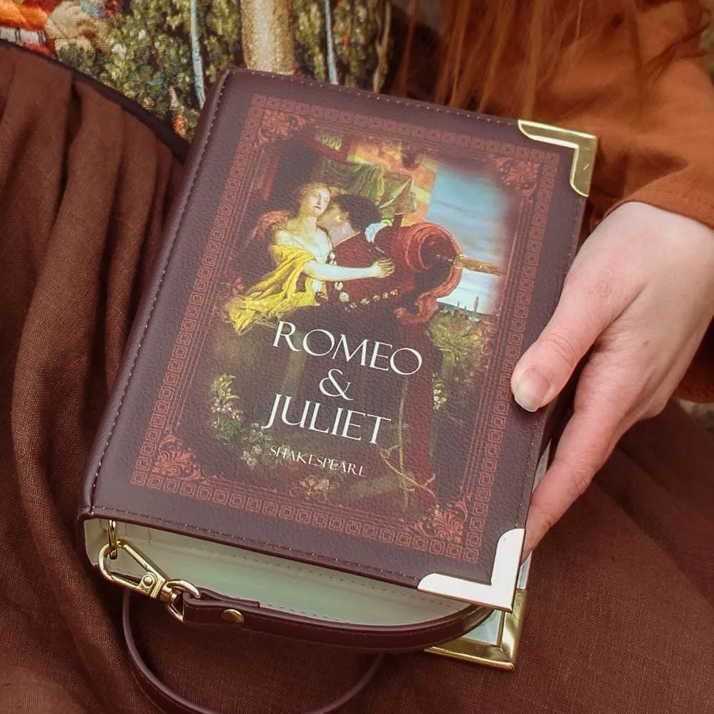 Romeo and Juliet Kiss Brown Book Handbag Crossbody Clutch