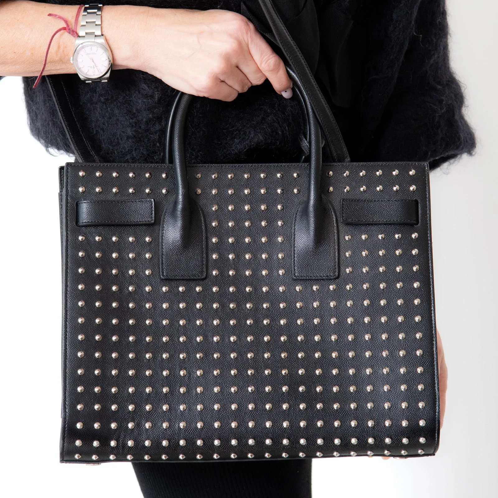 Saint Laurent Black Studded  Sac Du Jour Bag