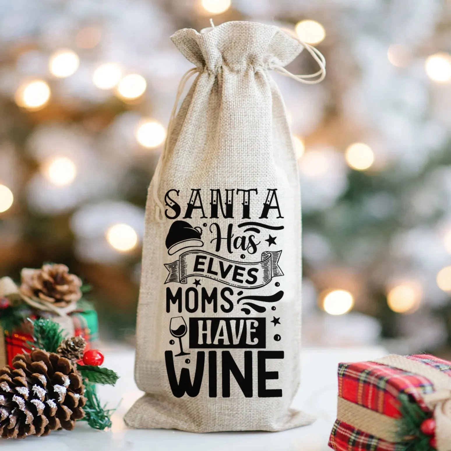 Santa Has Elves Moms Have Wine - Wine Bag