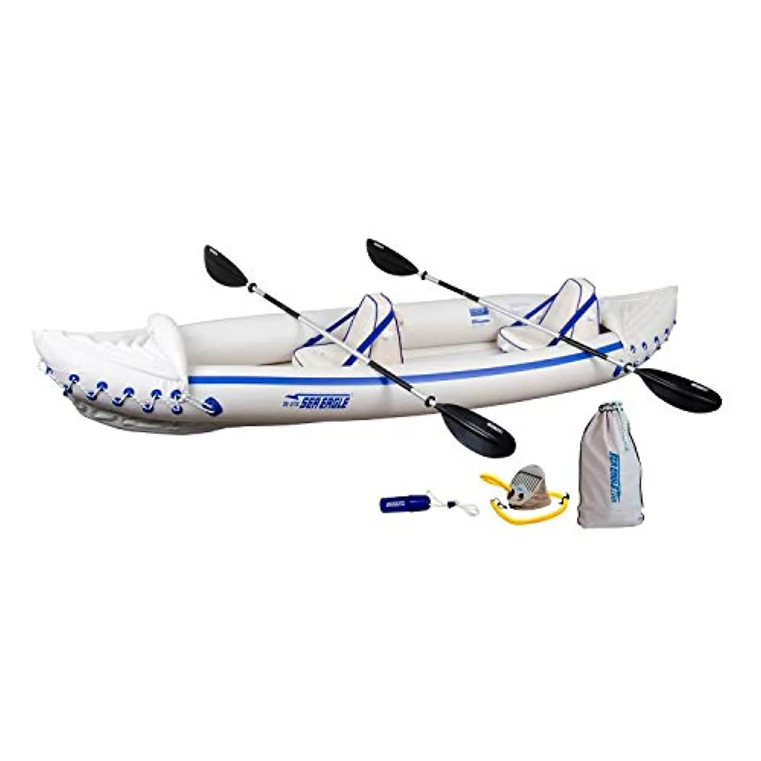 Sea Eagle 370 Pro 3 Person Inflatable Portable Sport Kayak Canoe Boat w/ Paddles