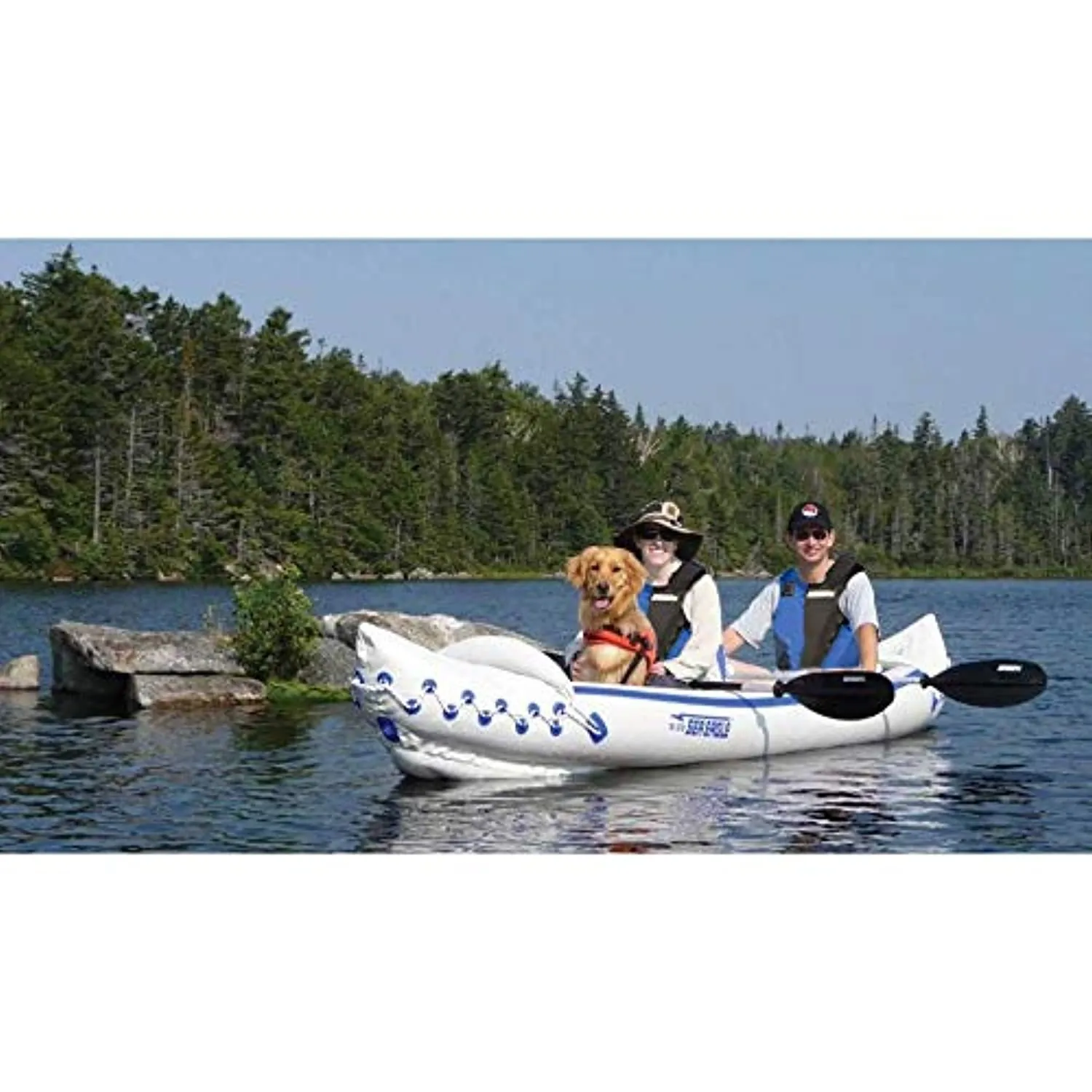 Sea Eagle 370 Pro 3 Person Inflatable Portable Sport Kayak Canoe Boat w/ Paddles