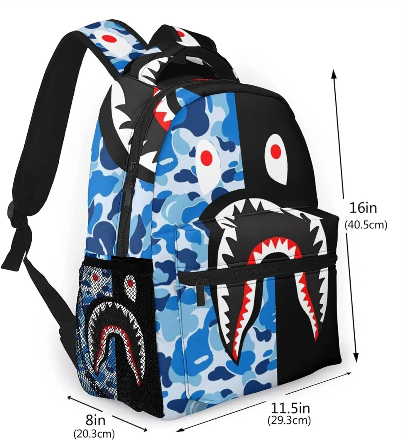 Shark Print Blue & White Camo Travel Laptop Backpack