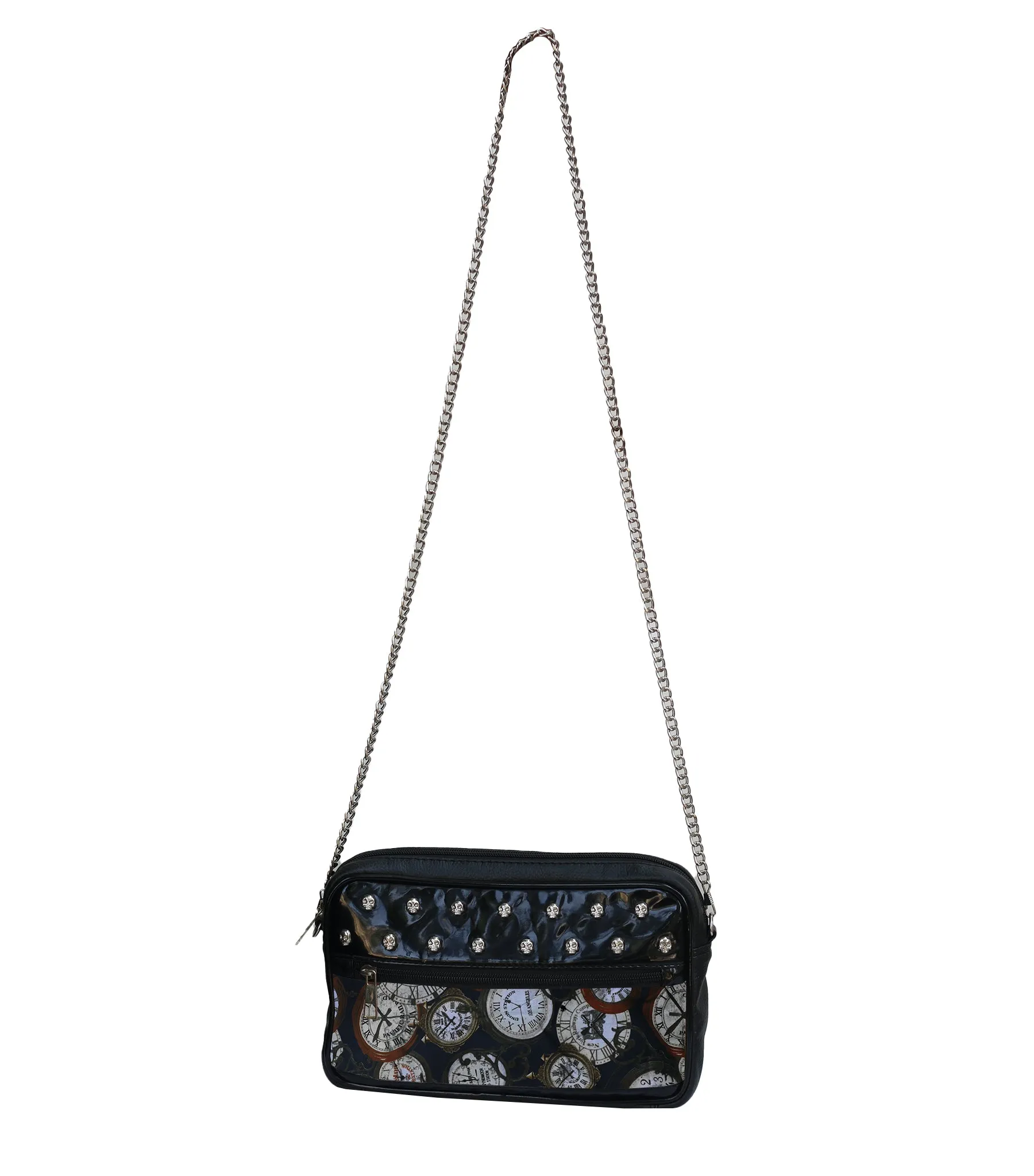 Skull Studded Wach Print Sling Bag