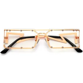 SLEEK STUDDED RIMLESS SQUARED OUT ULTRA LIGHTWEIGHT STREET STYLE EYEWEAR