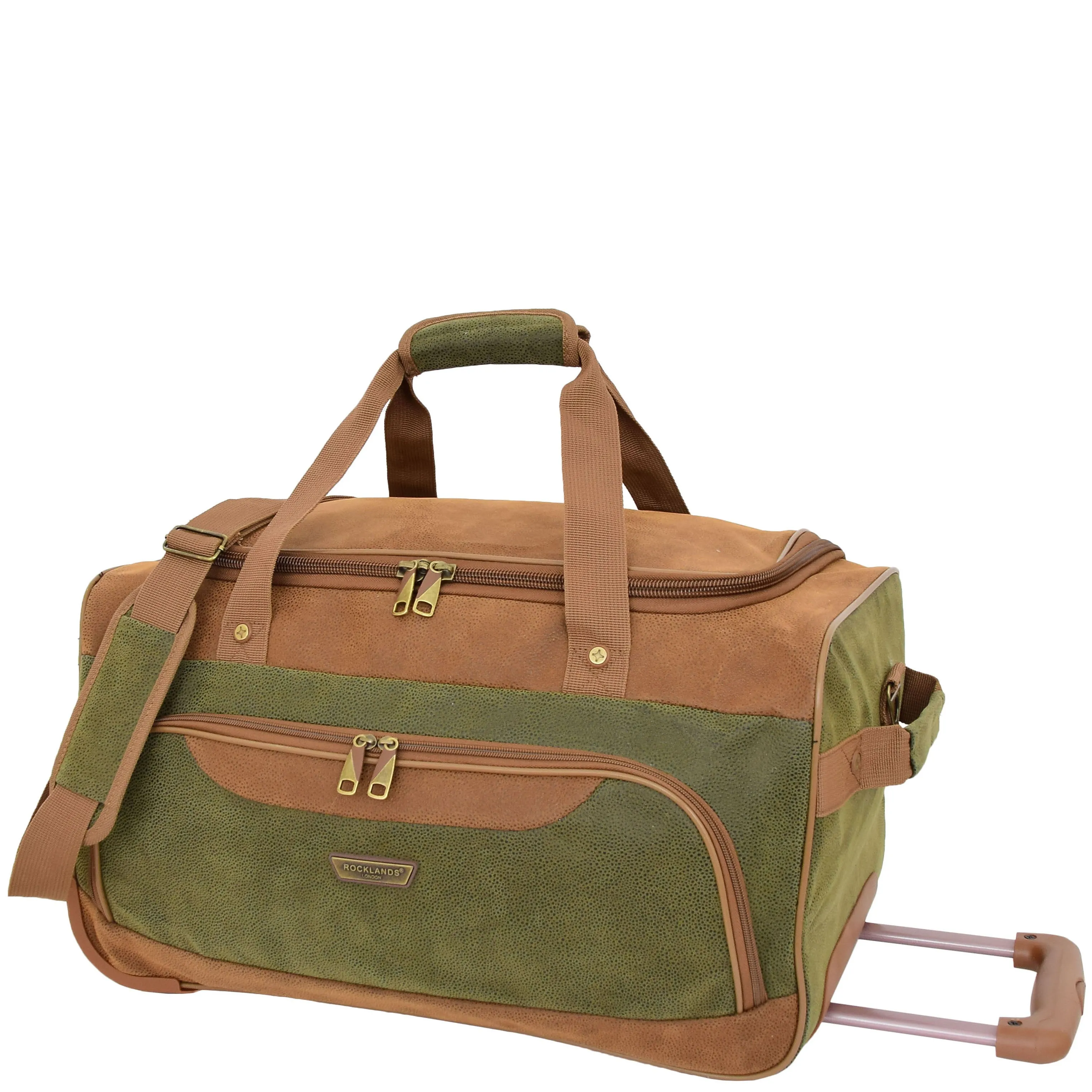 Small Wheeled Holdall Faux Suede Lightweight Luggage Travel Bag Argania Green