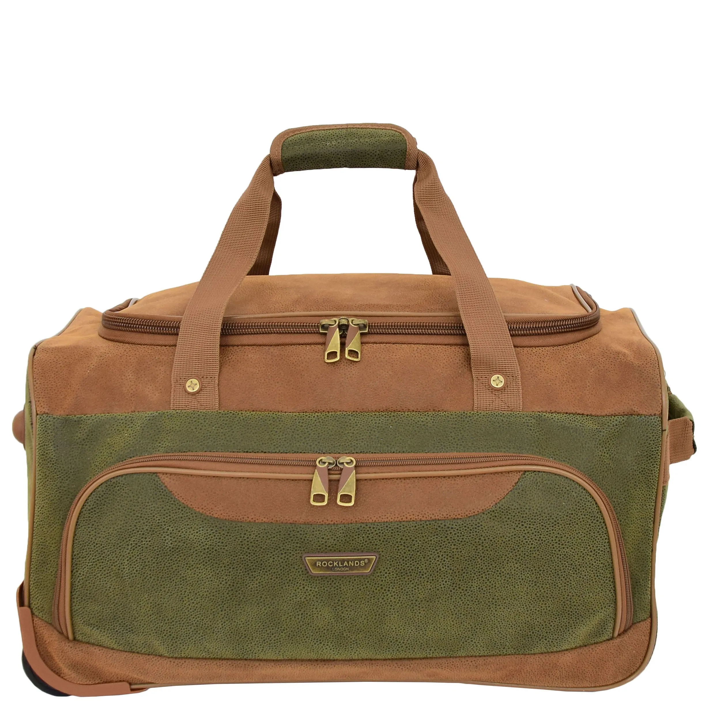 Small Wheeled Holdall Faux Suede Lightweight Luggage Travel Bag Argania Green