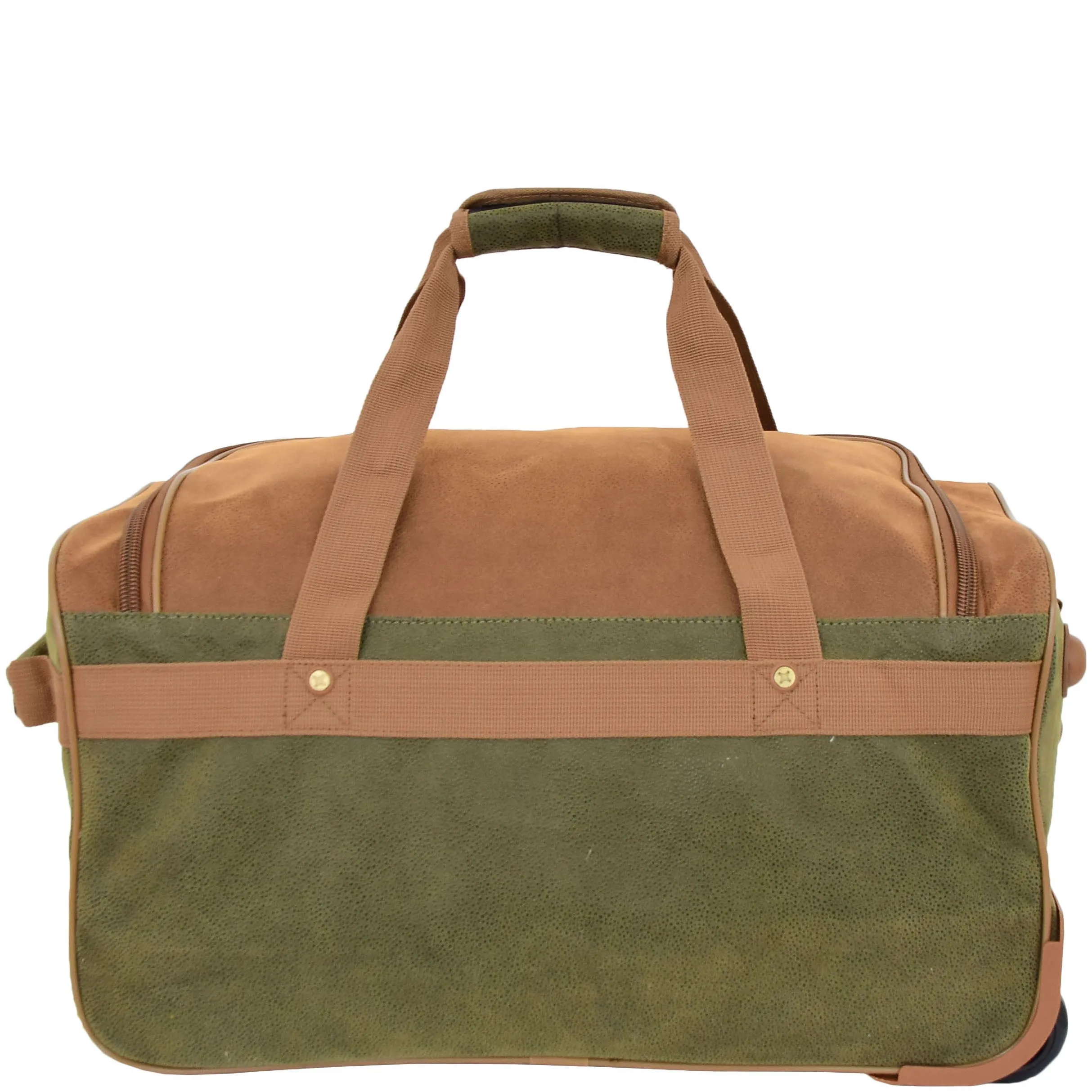 Small Wheeled Holdall Faux Suede Lightweight Luggage Travel Bag Argania Green