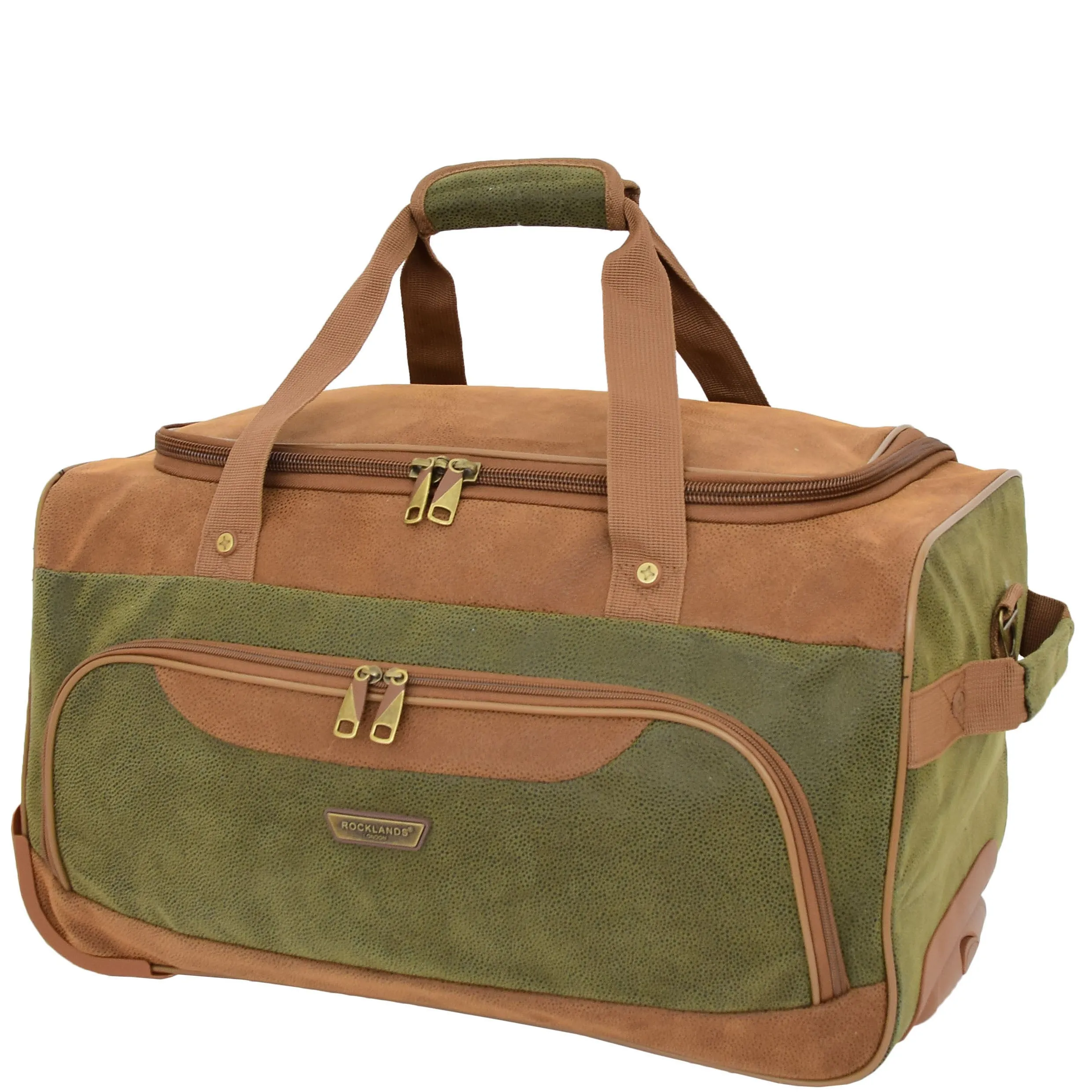 Small Wheeled Holdall Faux Suede Lightweight Luggage Travel Bag Argania Green