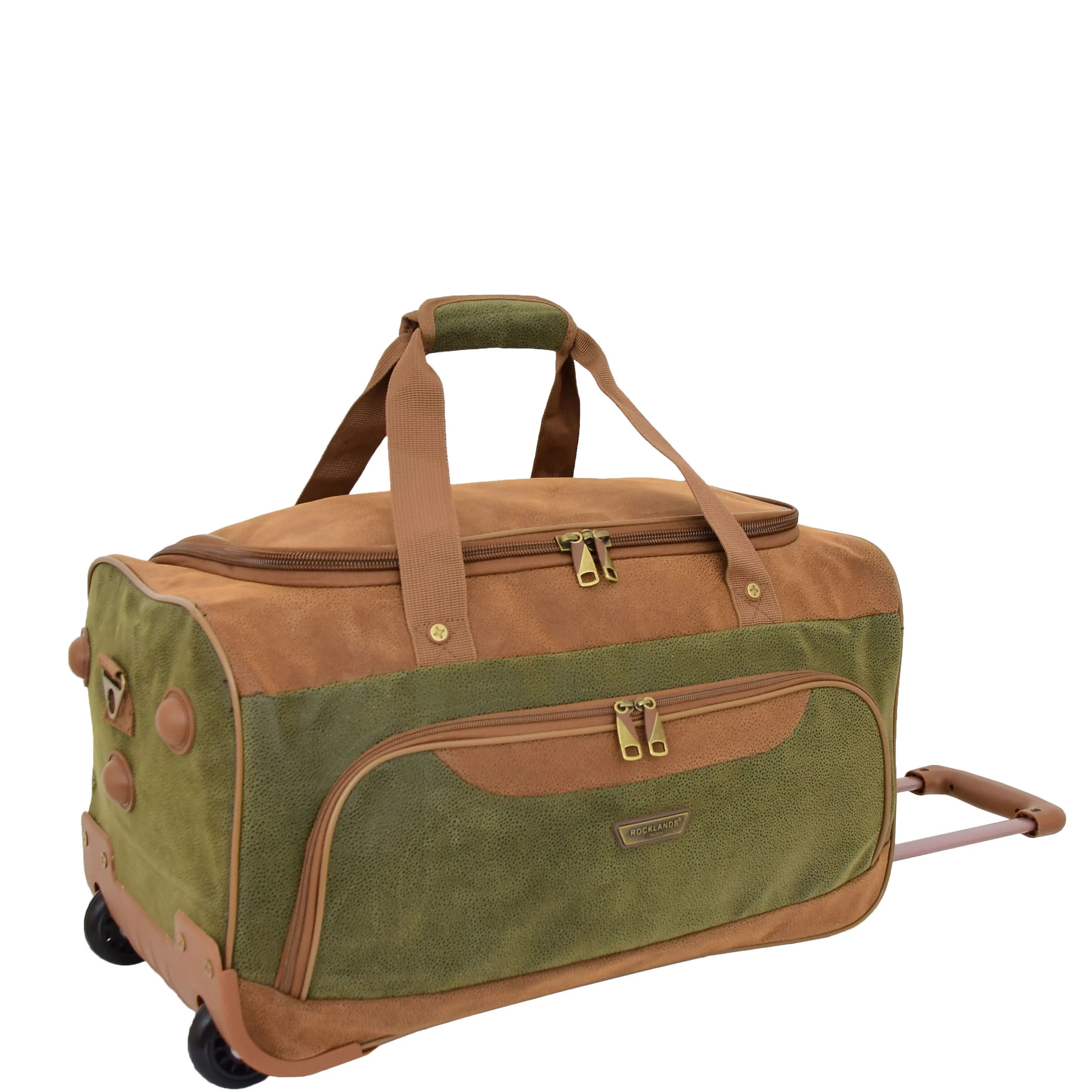 Small Wheeled Holdall Faux Suede Lightweight Luggage Travel Bag Argania Green