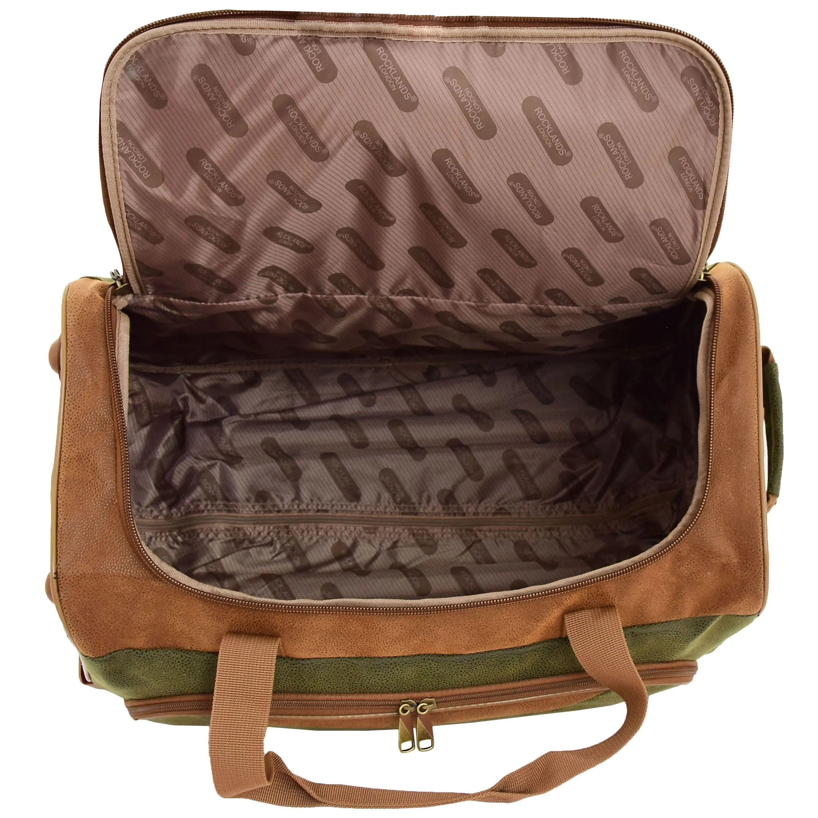 Small Wheeled Holdall Faux Suede Lightweight Luggage Travel Bag Argania Green