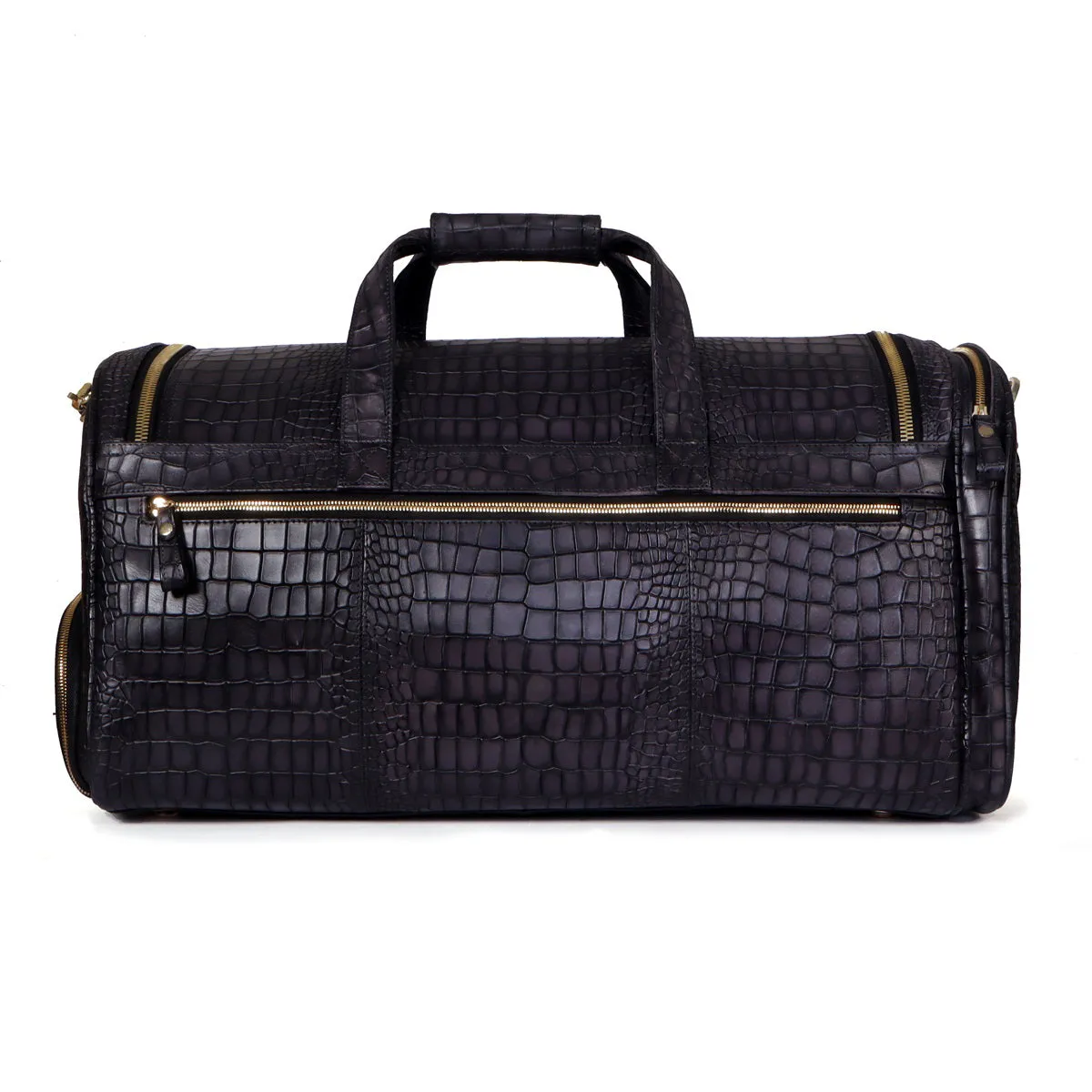 Smokey Finish Grey Leather Duffle Bag in  Croco Textured