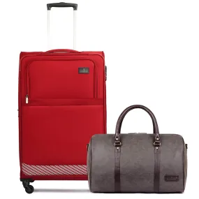 THE CLOWNFISH Sydney Luggage Polyester Soft Case Suitcase Four Wheel Trolley Bag & Lincoln Duffle Bag - Red (Small size, 56 cm)