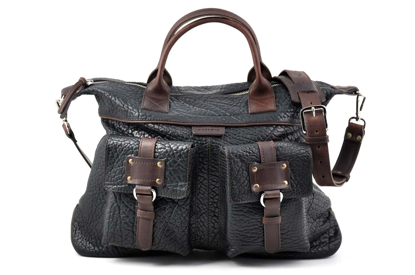 The Milano Buffalo Leather Duffle Bag - Onyx/Walnut