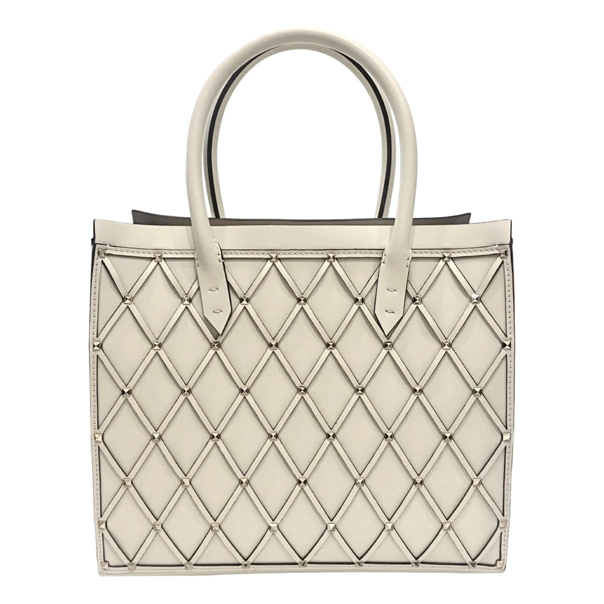 Valentino Garavani Beehive Lattice Ivory Studded Leather Crossbody Tote