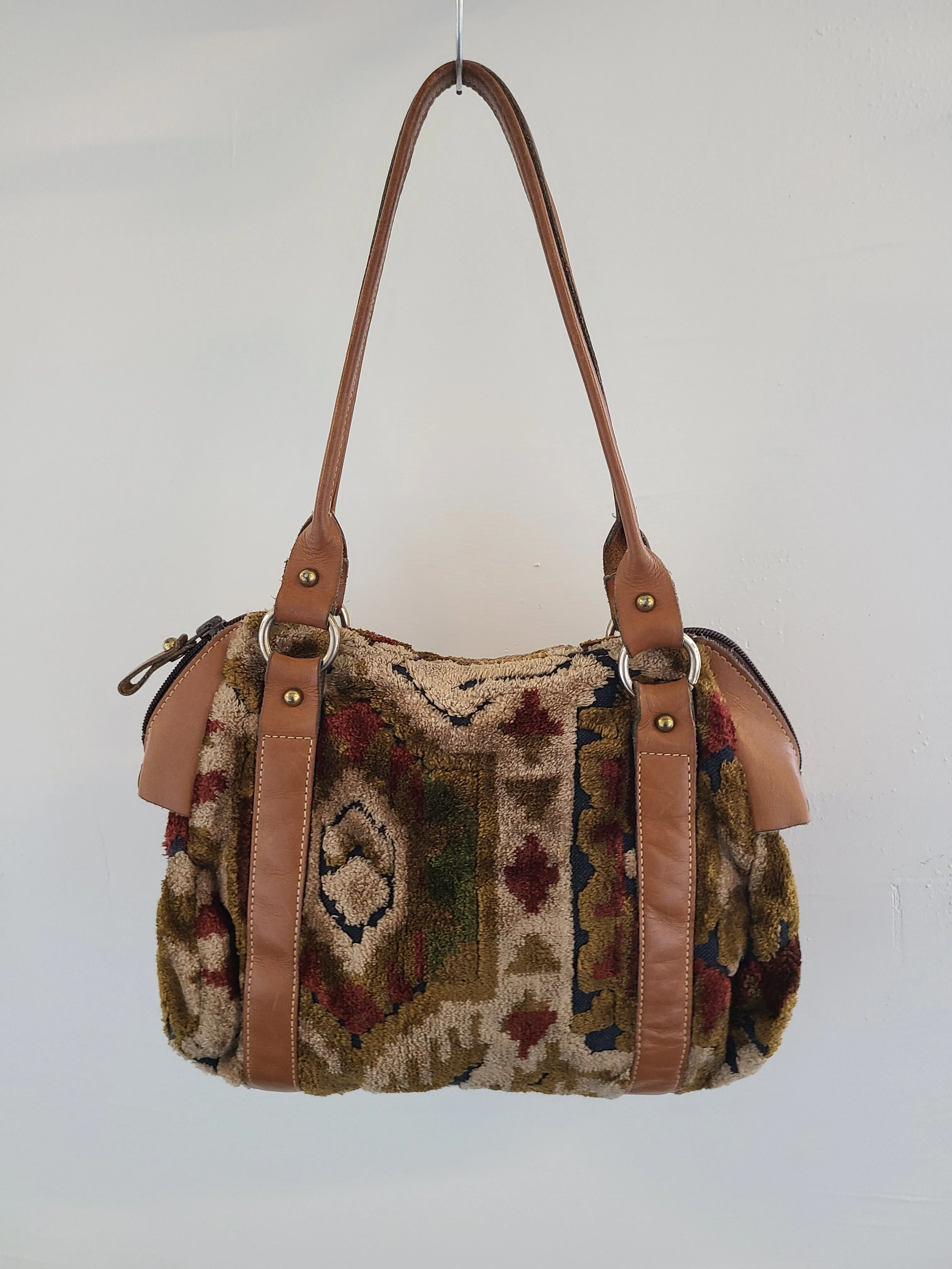 Vintage 1970s Carpet Bag Set - Overnight Bag and Top Handle