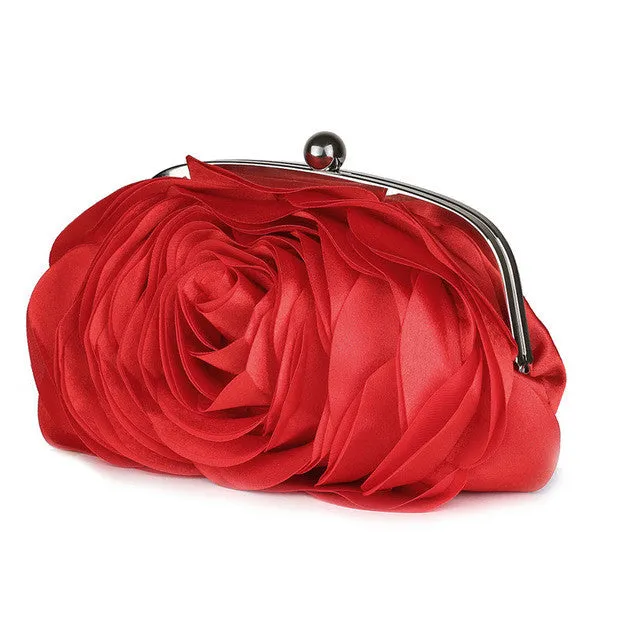 Vintage Ladies Floral Evening Bag Woman Fashion Rose Flower Chain Hand Bag Wedding Party Clutch Dinner Small Purse bolso XA140H