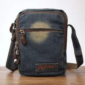 Vintage Womens Blue Denim Vertical Side Bag Denim School Shoulder Purse for Women