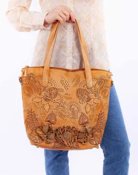 Western Shoulder Bag Leather Floral Bucket