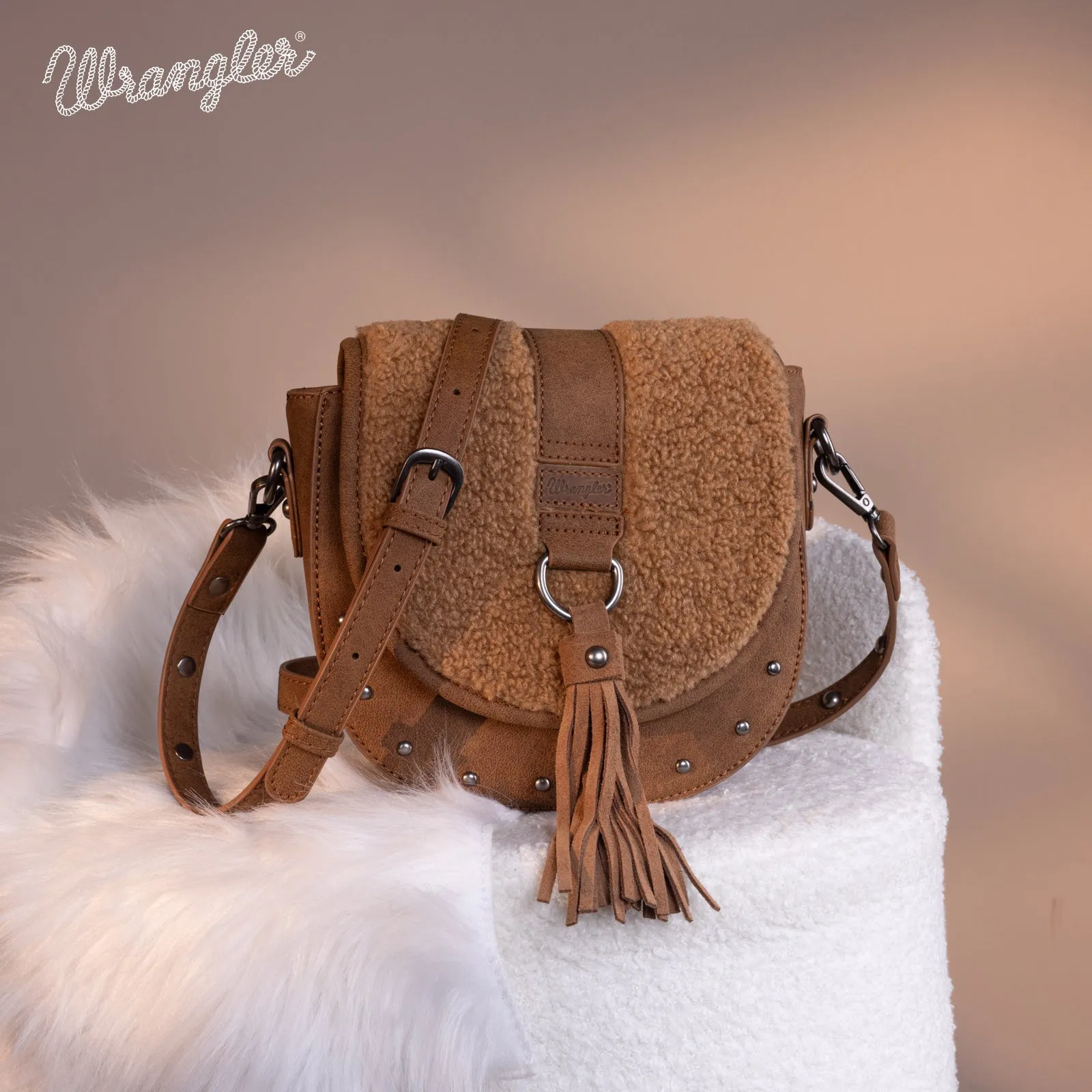 WG160-6010  Wrangler Sherpa Saddle Bag Crossbody - Brown