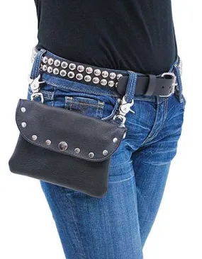 Wide Black Leather Clip-On Hip Clip Bag w/Studs #PKK13046RK