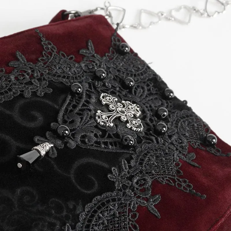 Women's Gothic Floral Embroidered Beaded Red Bag