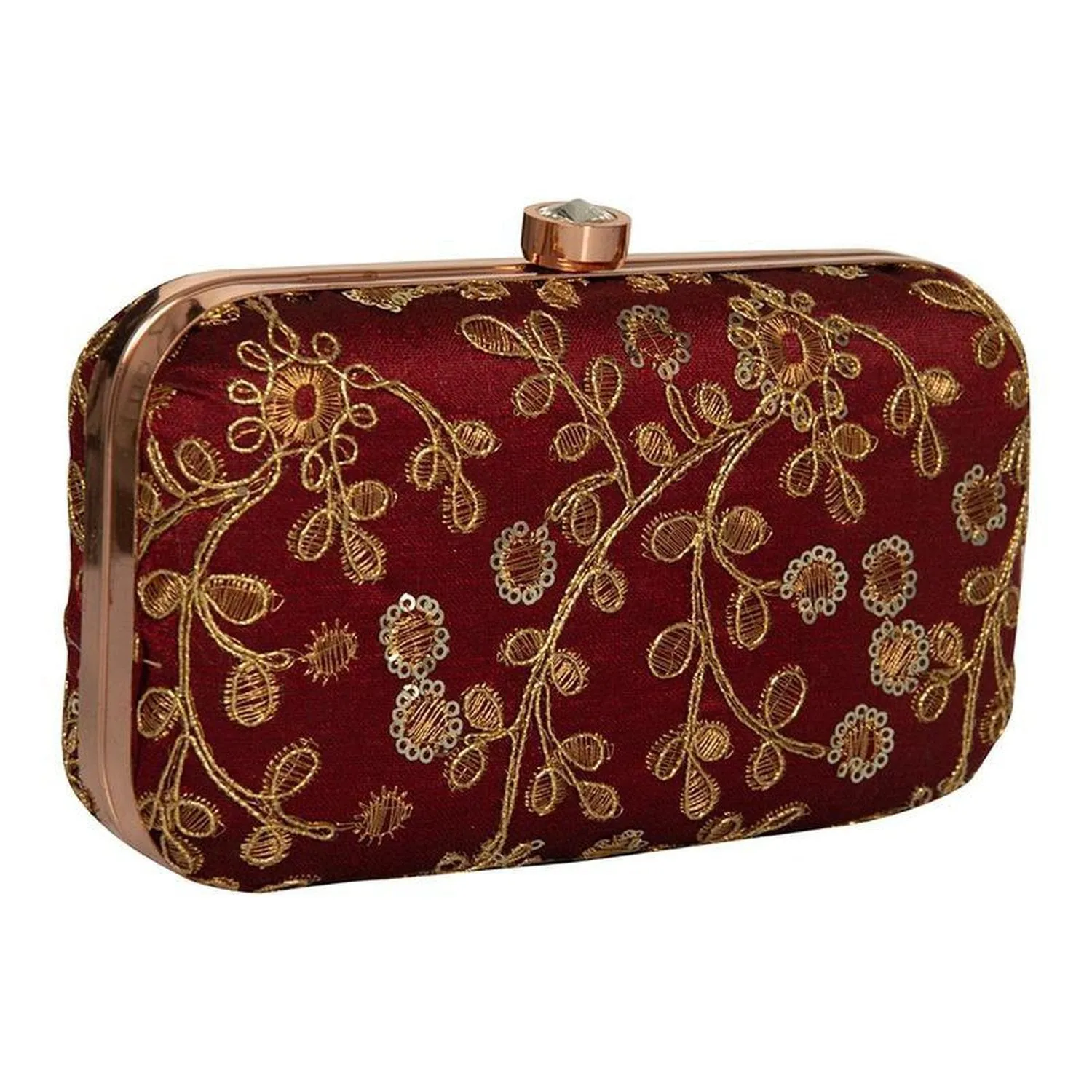 Women's Maroon Handcrafted Party wear Embroidered Clutch Purse