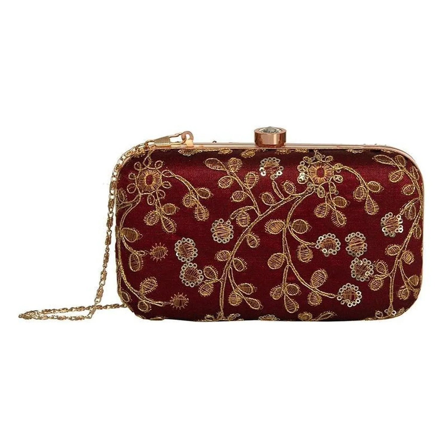 Women's Maroon Handcrafted Party wear Embroidered Clutch Purse