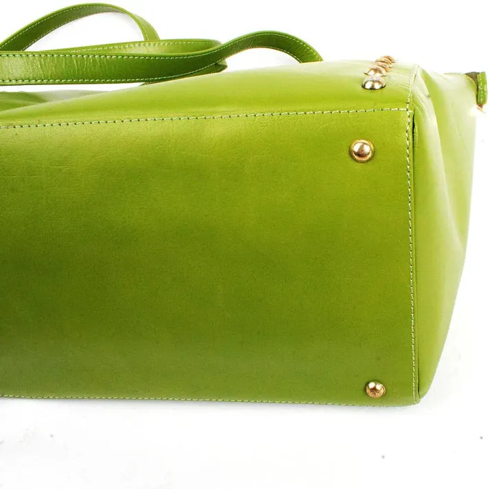 Womens Studded Leather Green Tote Bag