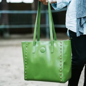 Womens Studded Leather Green Tote Bag