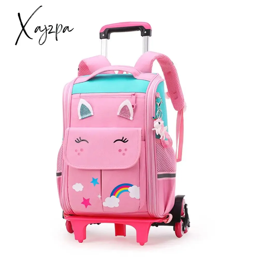 Xajzpa - School Bag Student High Capacity Rolling Backpacks Kids Trolley Wheeled Bag Children Backpack Wheels