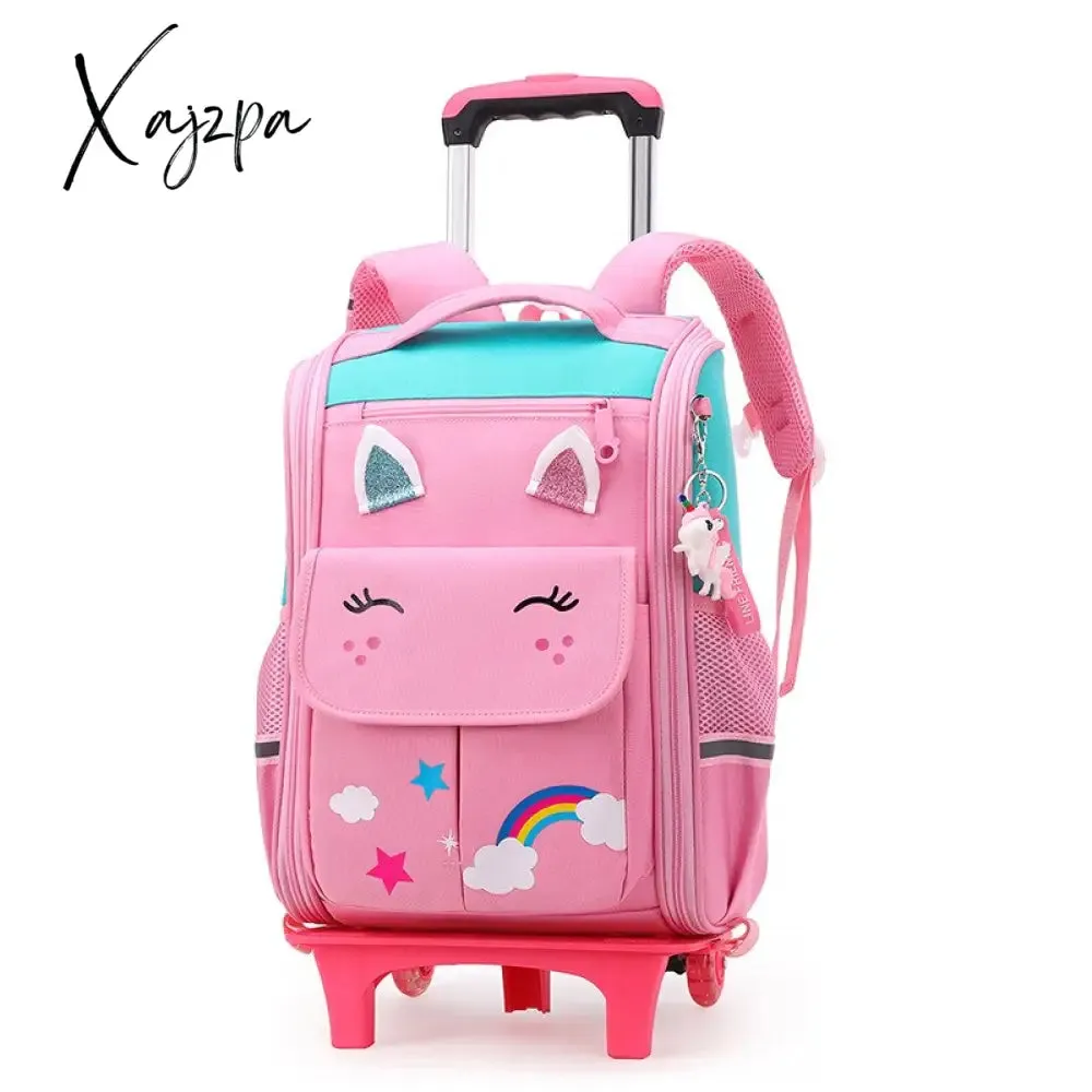 Xajzpa - School Bag Student High Capacity Rolling Backpacks Kids Trolley Wheeled Bag Children Backpack Wheels