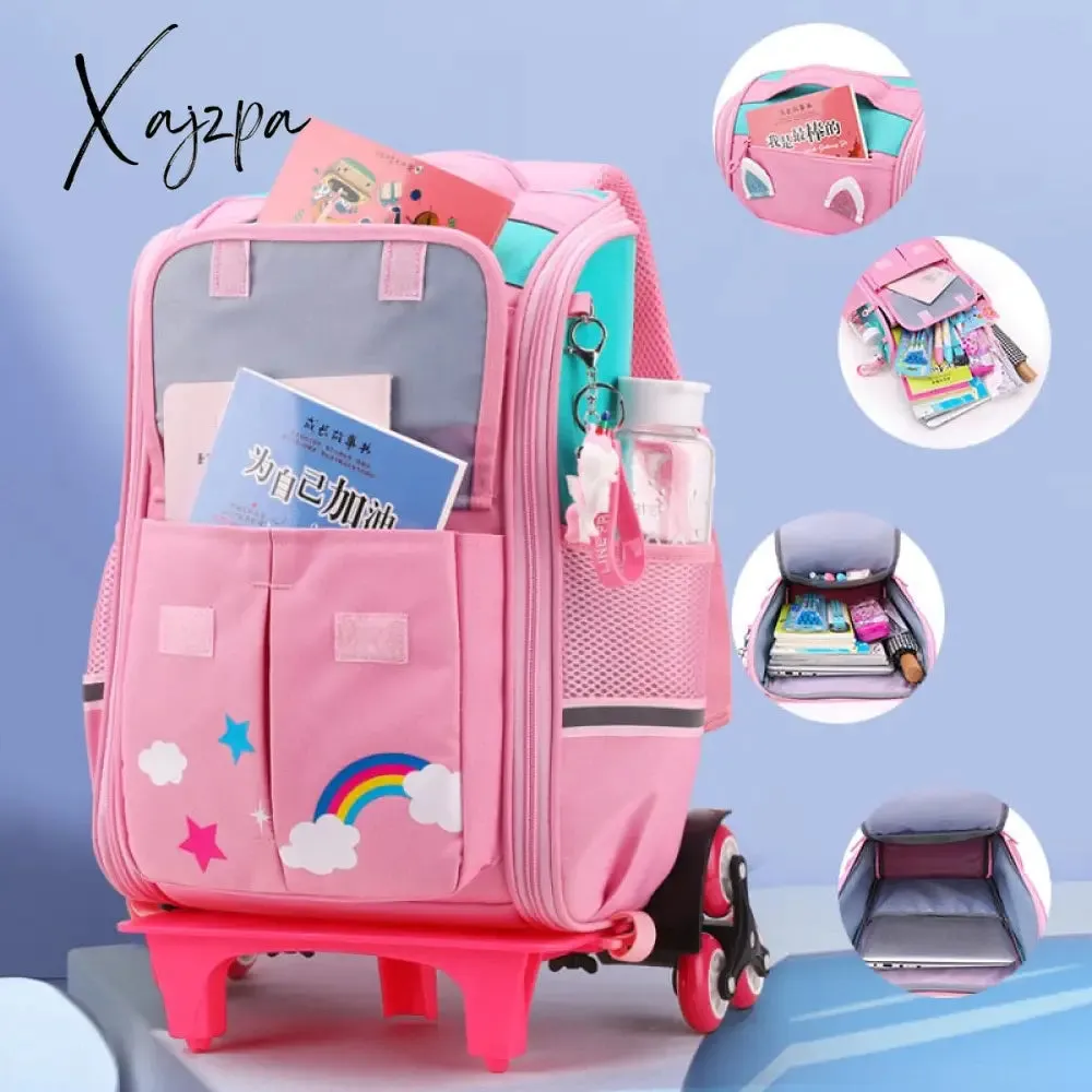 Xajzpa - School Bag Student High Capacity Rolling Backpacks Kids Trolley Wheeled Bag Children Backpack Wheels