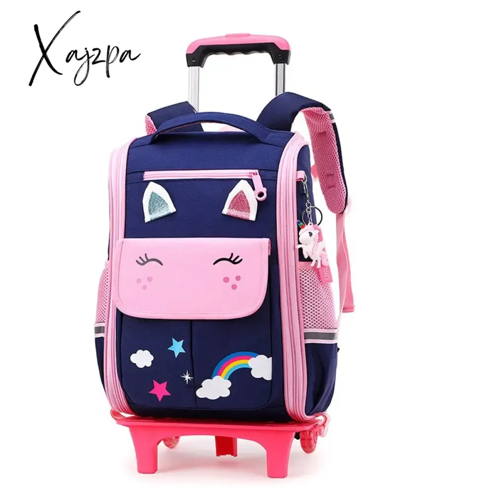 Xajzpa - School Bag Student High Capacity Rolling Backpacks Kids Trolley Wheeled Bag Children Backpack Wheels