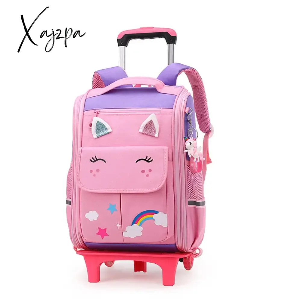 Xajzpa - School Bag Student High Capacity Rolling Backpacks Kids Trolley Wheeled Bag Children Backpack Wheels