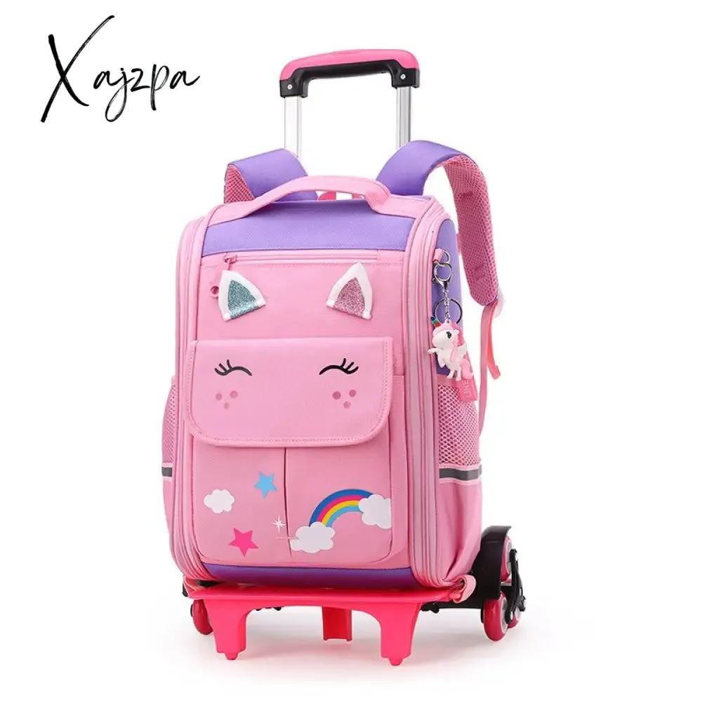 Xajzpa - School Bag Student High Capacity Rolling Backpacks Kids Trolley Wheeled Bag Children Backpack Wheels