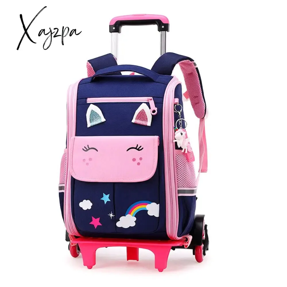 Xajzpa - School Bag Student High Capacity Rolling Backpacks Kids Trolley Wheeled Bag Children Backpack Wheels